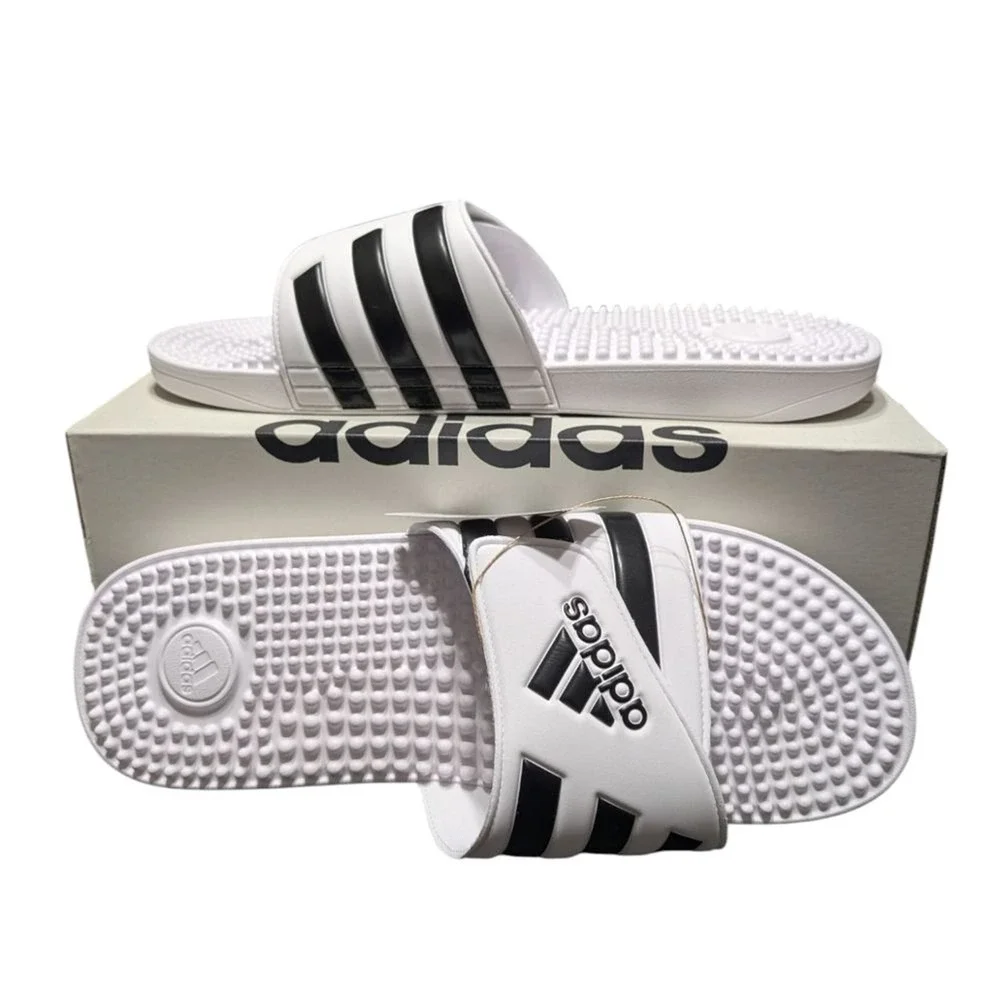 Adidas White Adissage 3 Stripe Slide Sandals Size‎ 17 NWT